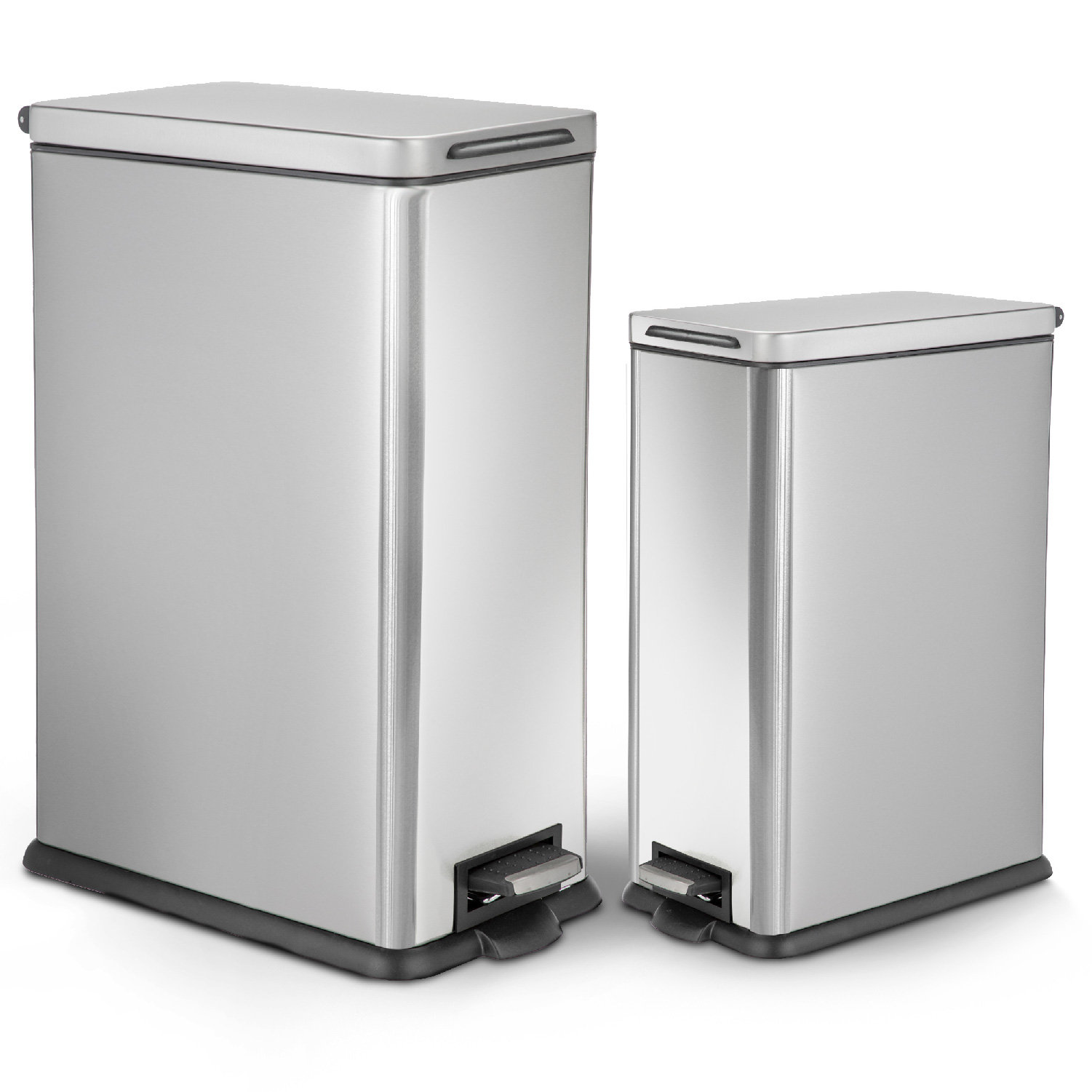 HZL Branded 2 Piece Slim Kitchen Stainless Steel Step On Trash Can Set
