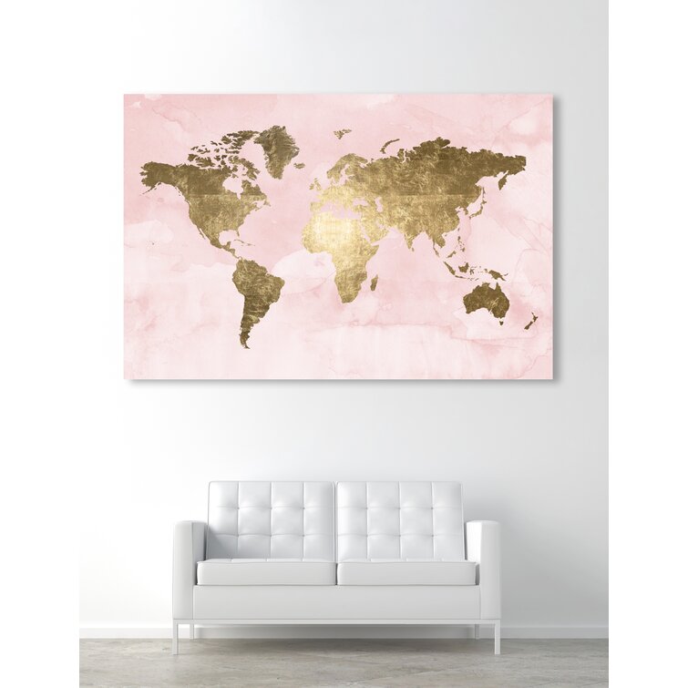 Weltkarte Pink Kunstdruck auf Leinwand Wandbild Bild dreiteilig je 40 cm*80 cm 