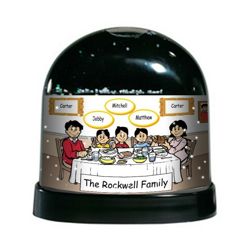 The Holiday Aisle® NTT Cartoon Caricature Family Dinner Single Dad 1 Boy 2  Girls Snow Globe | Wayfair
