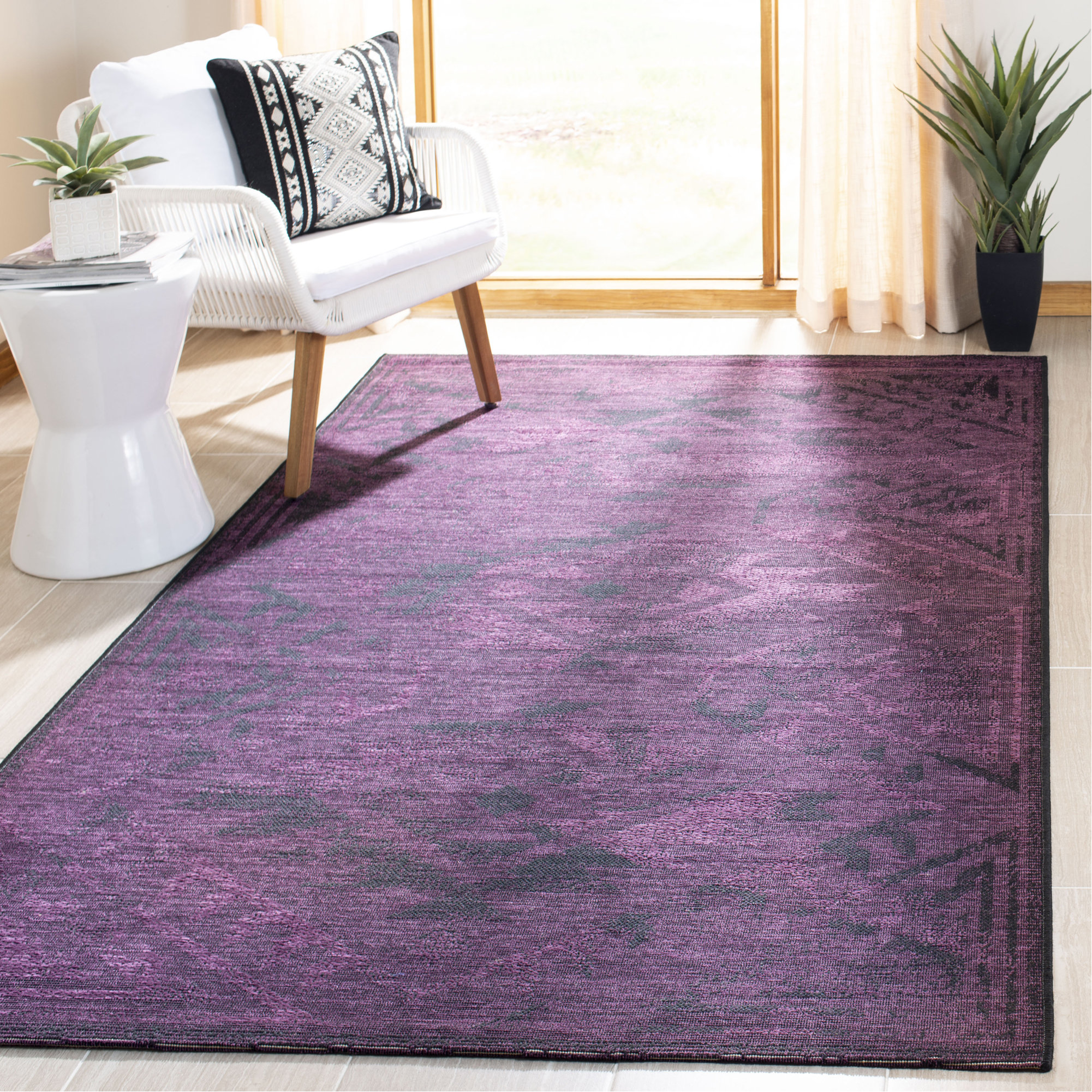 Ebern Designs Croftshire Polypropylene Blend Black / Purple Rug