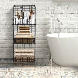 CTW 2 Tier Square Metal Tiered Grayson Caddy Rack Display Stand Basket Wooden Handle for Fruit Vegetables Kitchen Bathroom Toiletries Storage Rustic Country Farmhouse Style Decor Brown 