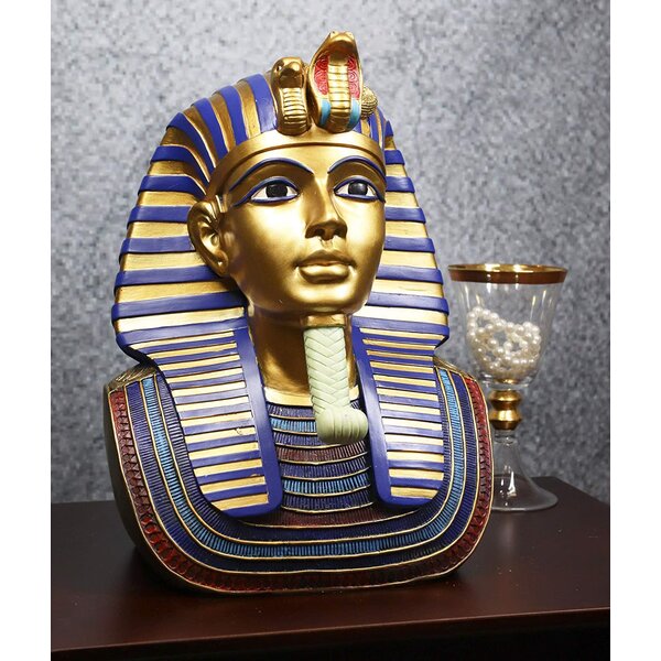 Ebros Egyptian Gods & Kings Golden Nefertiti King TUT Ankh Skull Figurine 6.25"L 