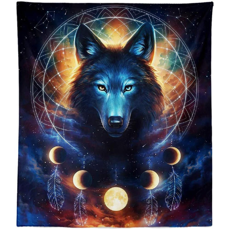Polyester Wolf Tapestry - Mystical Wolf Wall Decoration