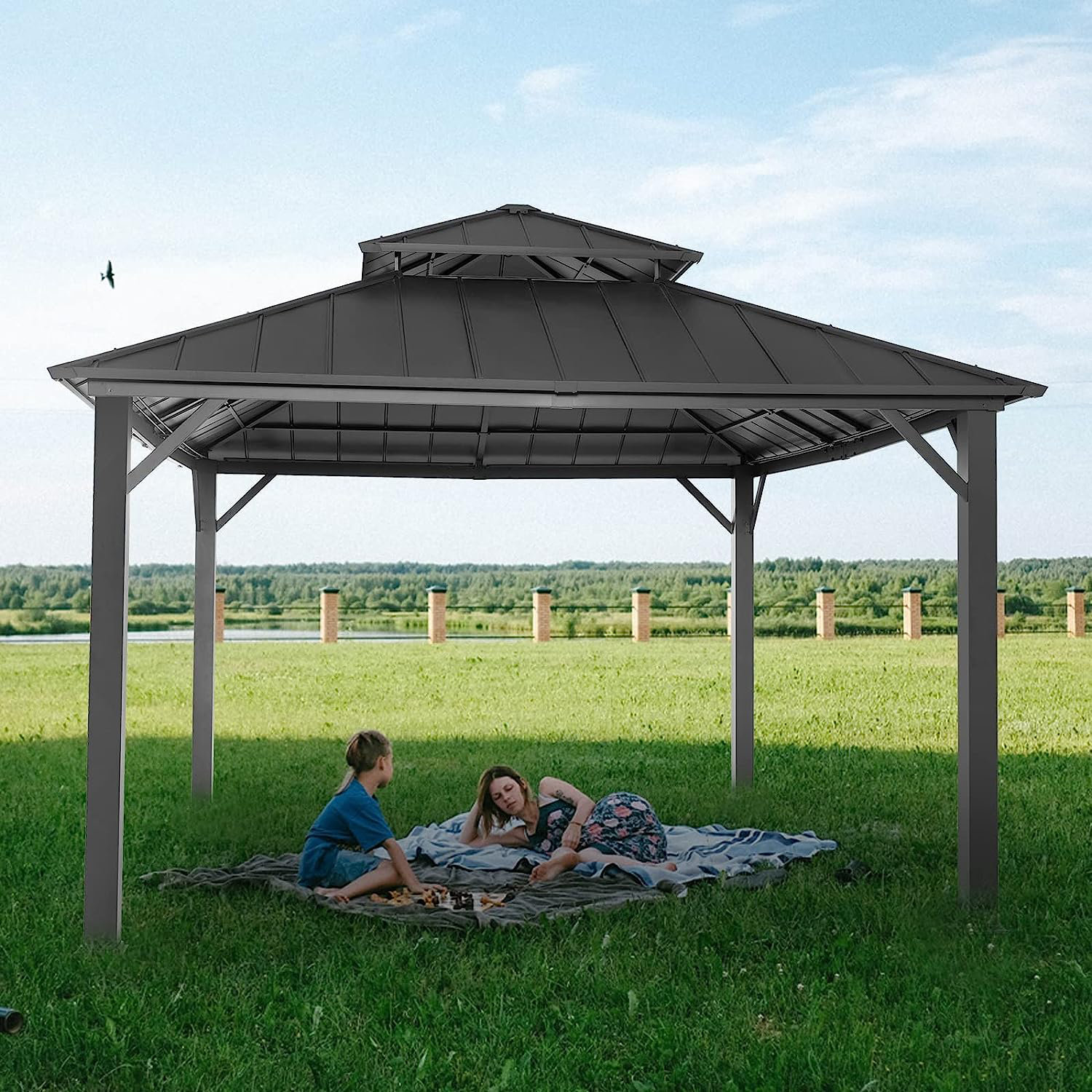 EVAJOY Gazebo 12X14 Outdoor Hardtop Gazebo With Durable Metal Frame   Gazebo 12x14 Outdoor Hardtop Gazebo With Durable Metal Frame Galvanized Steel Double Top Gazebo With Ventilation 