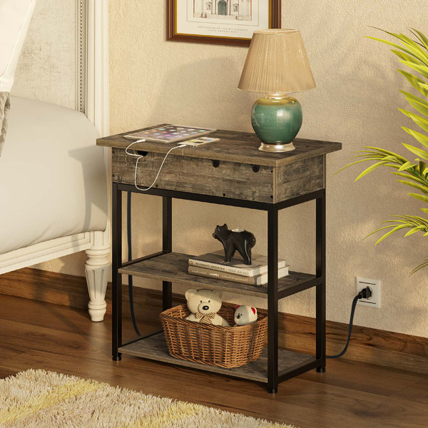 Details about   Side End Table With Floor Lamp 2 USB Ports 1 Outlet Drawer Night Stand Furniture 