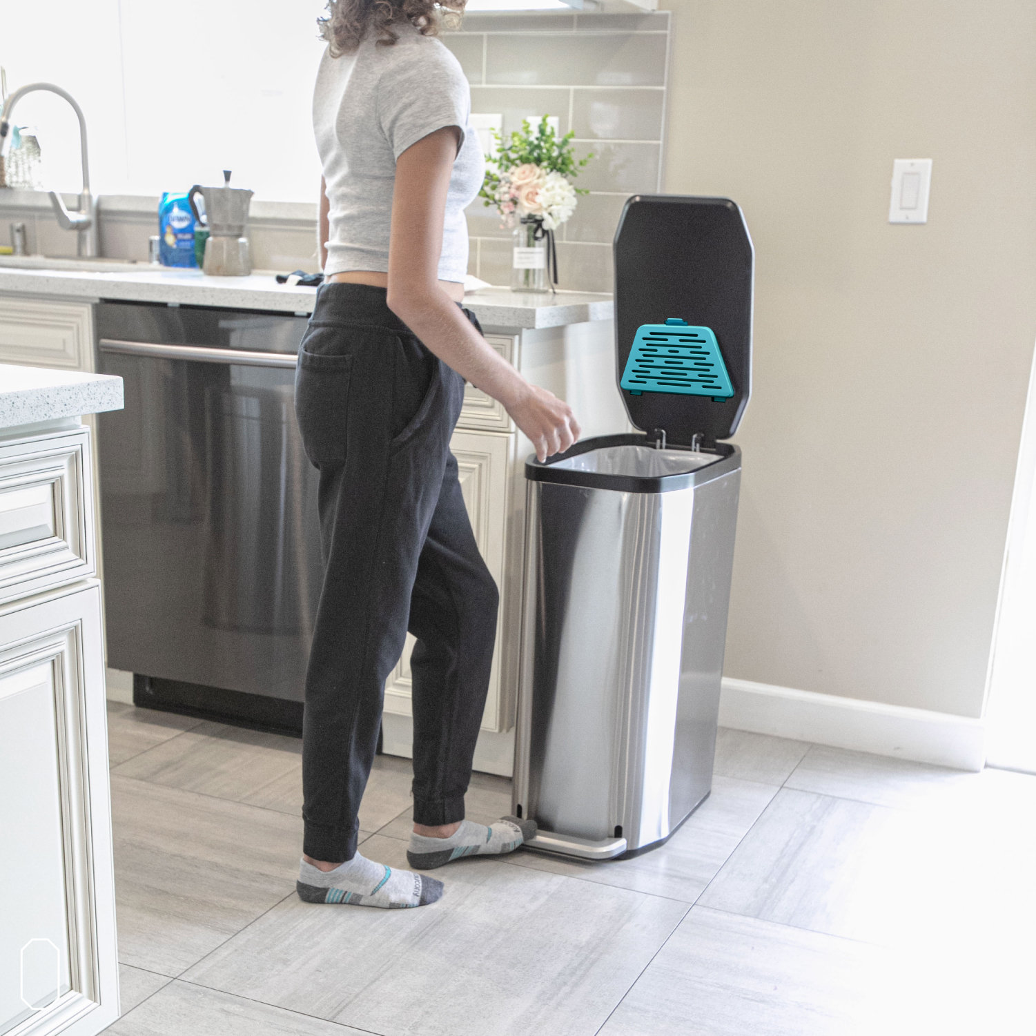 HZL Branded 13 Gallon Stainless Steel Slim Kitchen Trash Can with