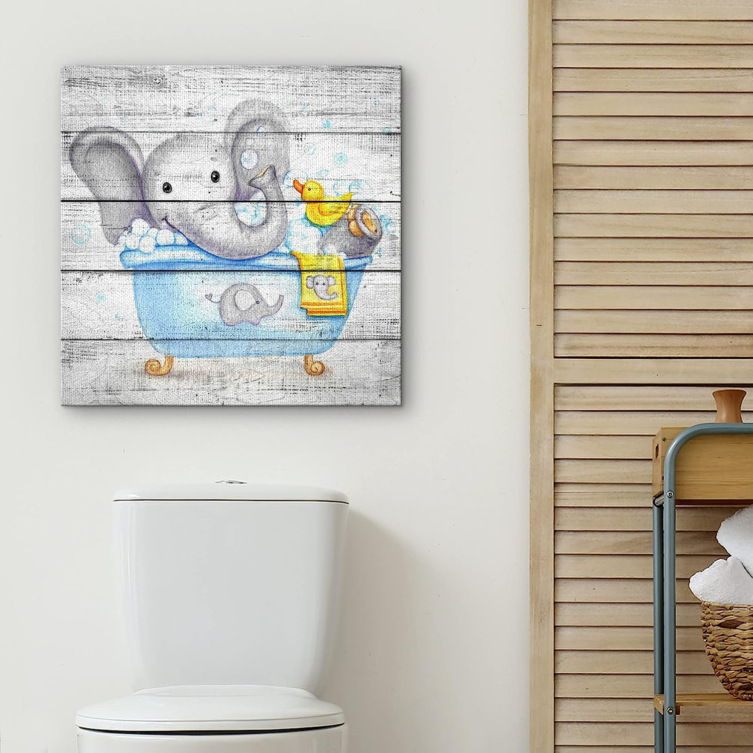 IDEA4WALL Funny Animal Bathroom Pictures Elephant In Tub Rubber Duck