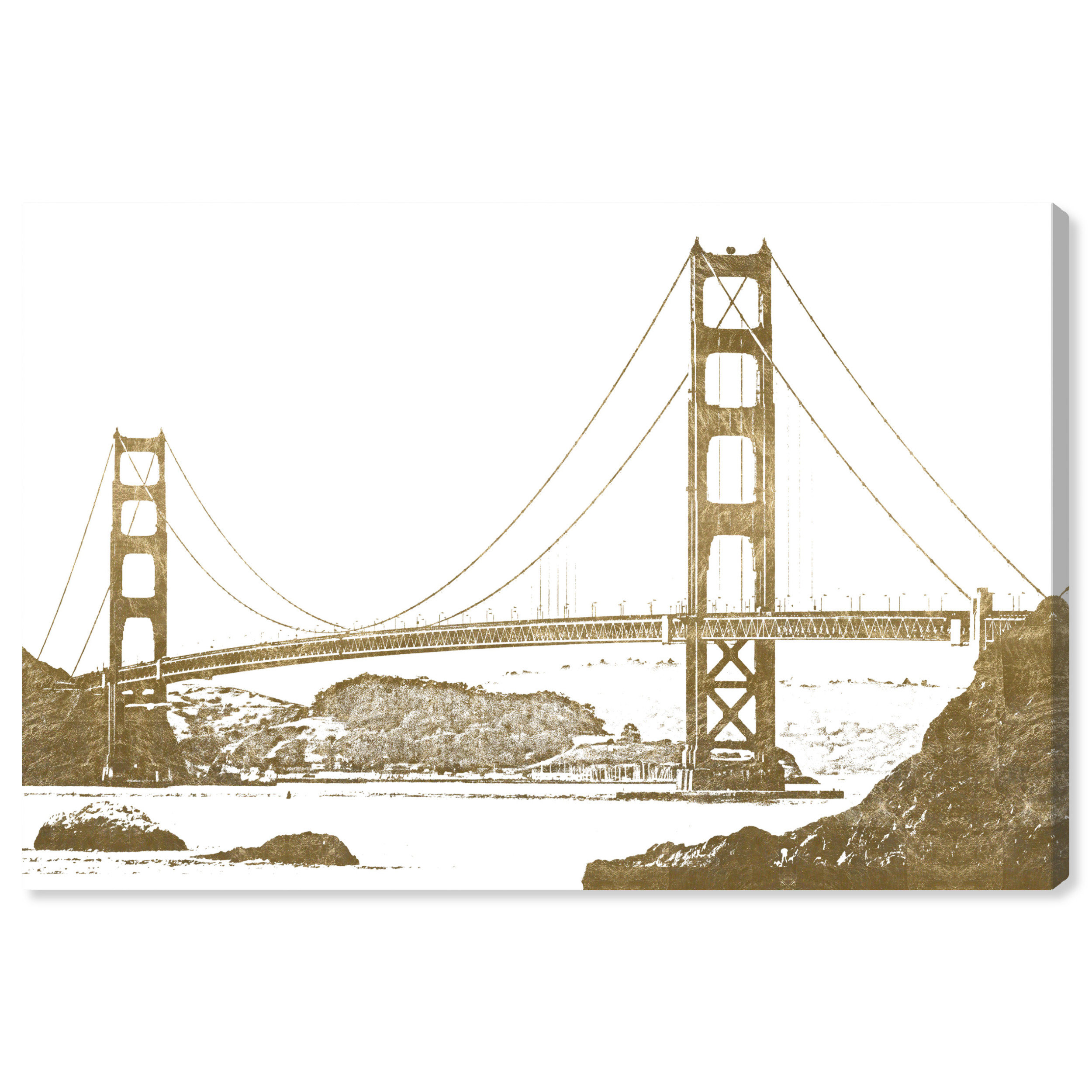 Oliver Gal Golden Gate Landscape Bridge Gold San Francisco Architecture  Modern White by Oliver Gal - Graphic Art | Wayfair