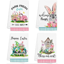 Hoppy Easter Kitchen Towels Bunny Set of 2 HAPPY EASTER 100% COTTON THICK TOWELS 