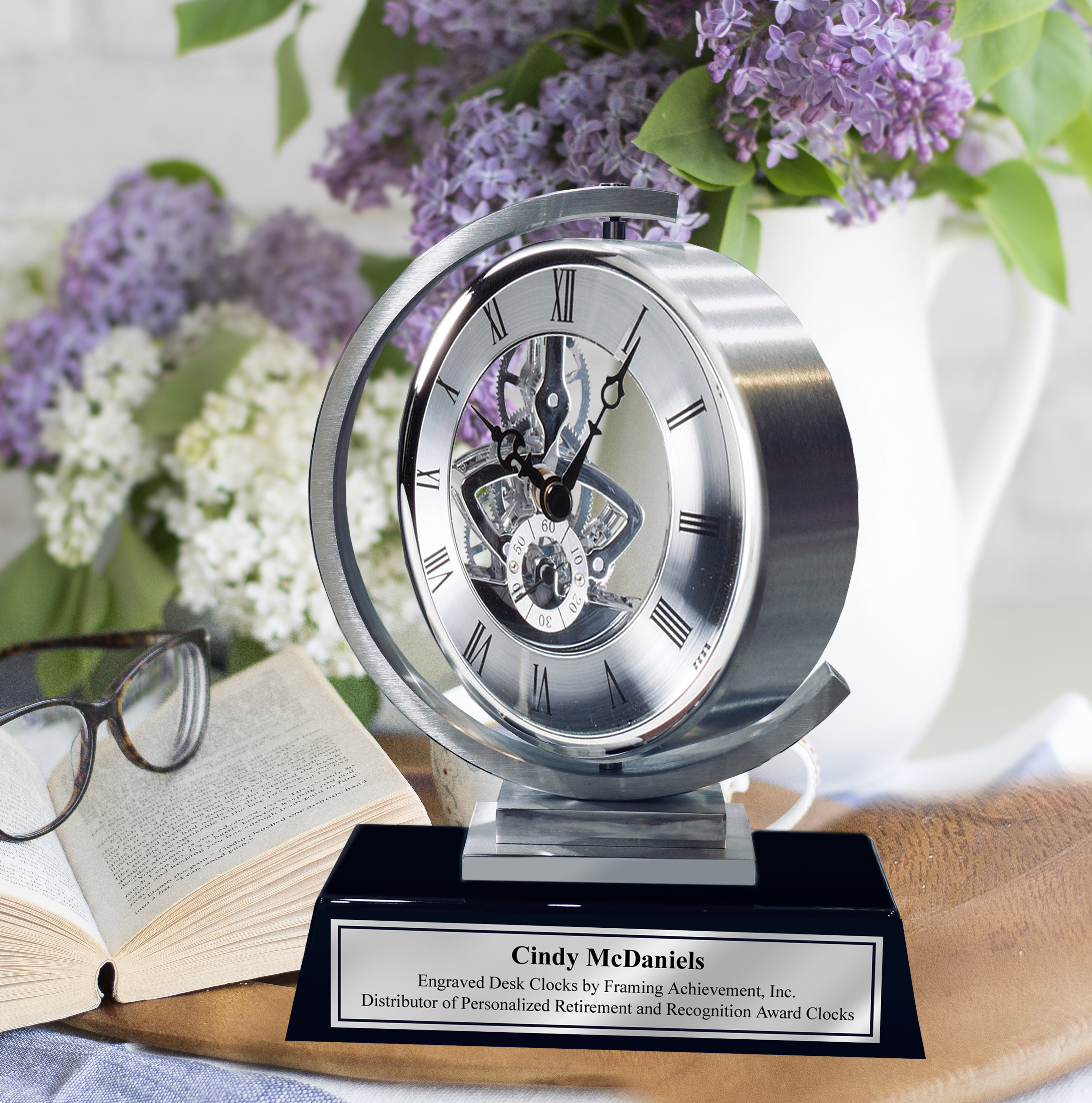 17 Stories Gear Davinci Metal Silver Personalized Luxury Desk Table Clock  Which Rotates 360 Degrees With Silver Engraved Plate. Unique Engineering  Anniversary Retirement Gift | Wayfair