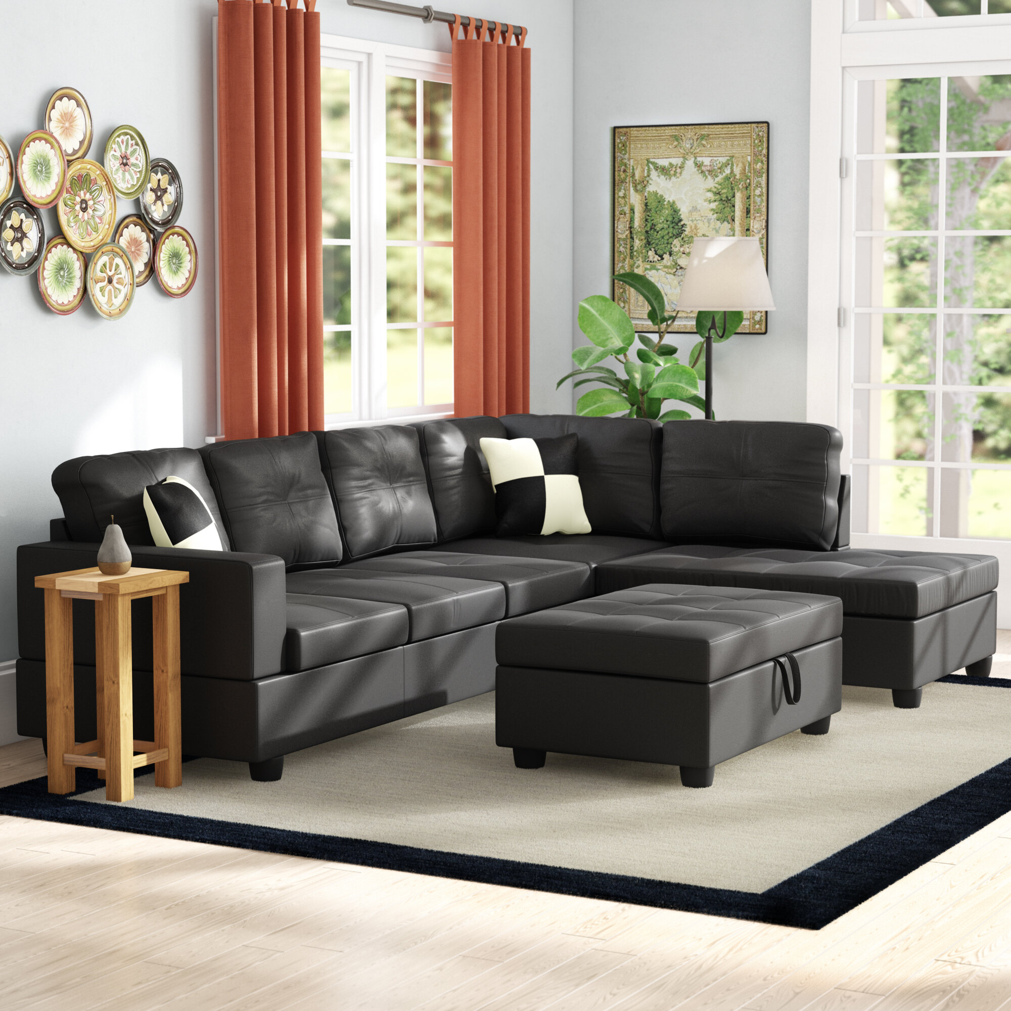 Maumee 103.5″ Wide Faux Leather Sofa & Chaise with Ottoman