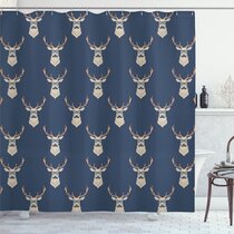12 Hooks 6 Deer Scenery Bathroom Mat Waterproof Polyester Fabric Shower Curtain 
