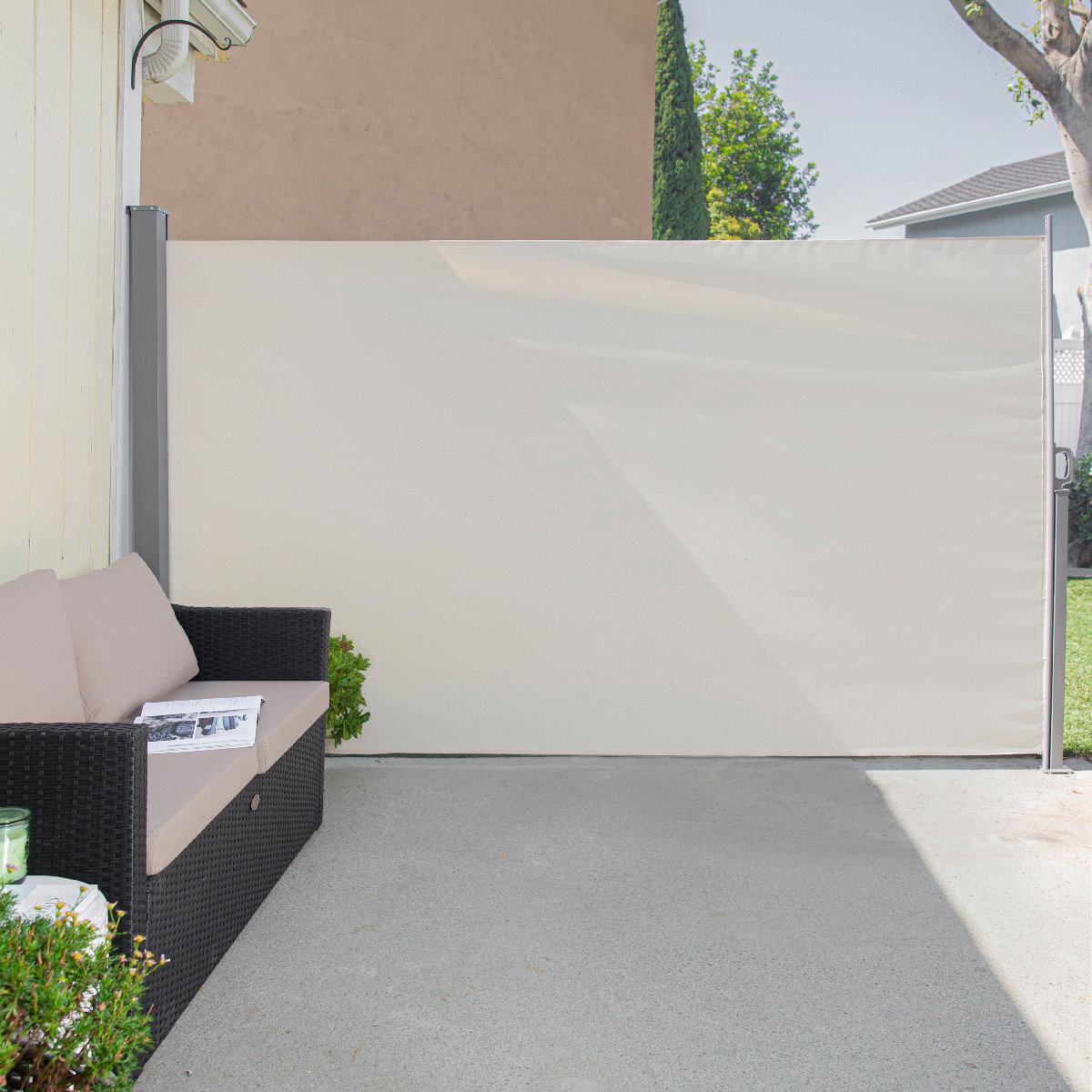 Barton 118" W x 8" D Manual Retraction Side Awning in Light Gray & Reviews Wayfair