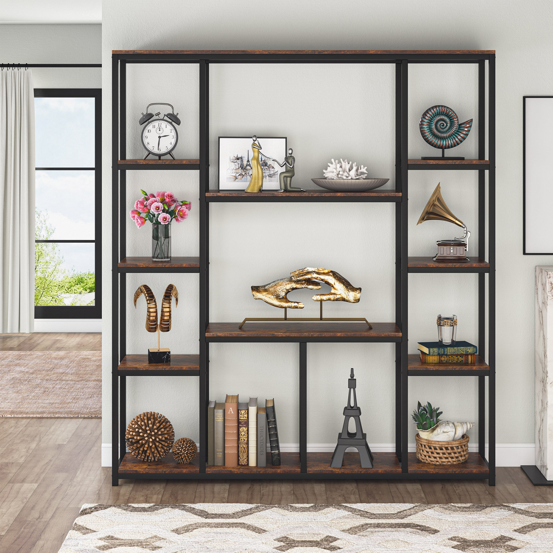 17 Stories Radcliffe 70.86'' H x 59.05'' W Iron Etagere Bookcase