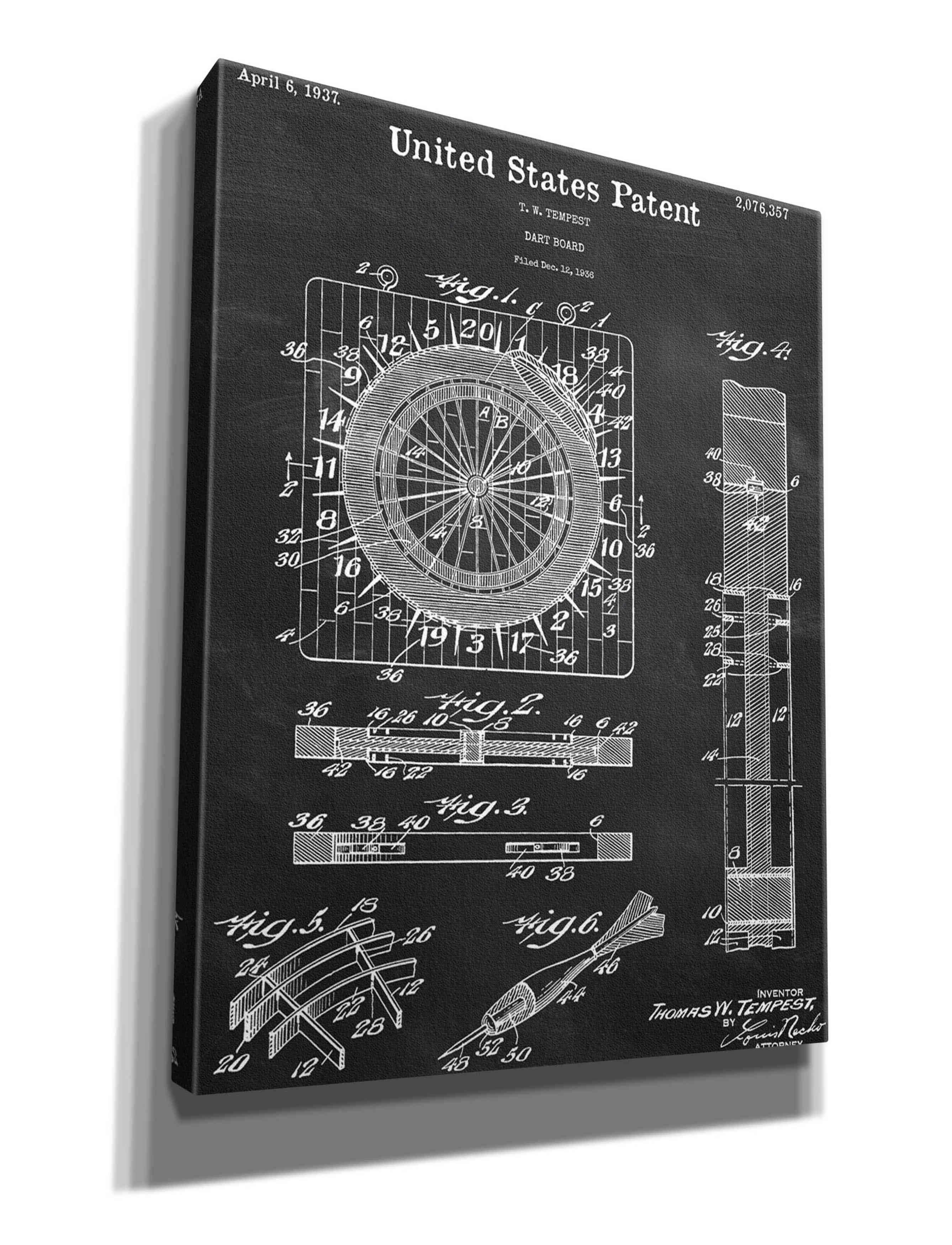 Williston Darts Game Blueprint Patent Chalkboard On Canvas