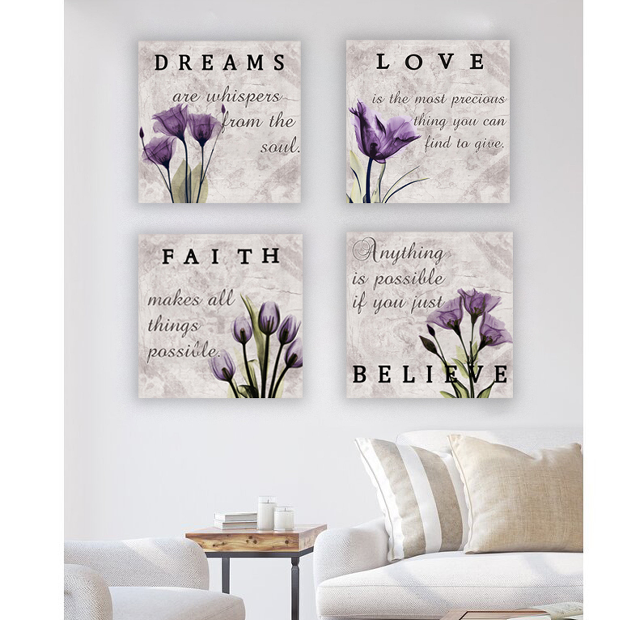 Red Barrel Studio® Purple Tulip Bathroom Decor 4 Piece Wrapped Canvas