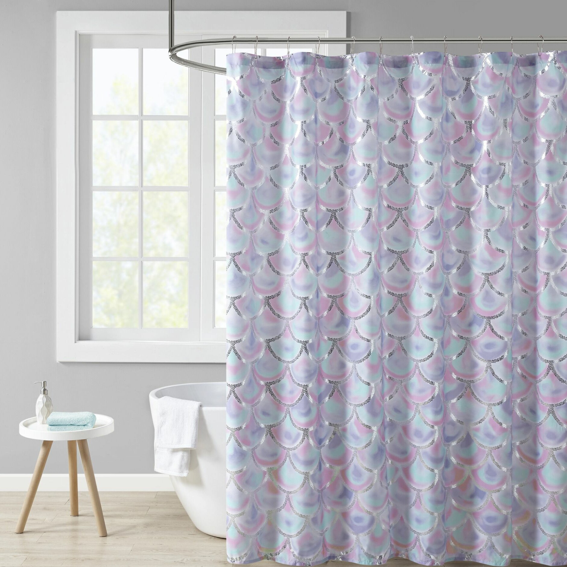 Beautiful Colorful Fish Scale Mermaid Tail Bathroom Fabric Shower Curtain Set 
