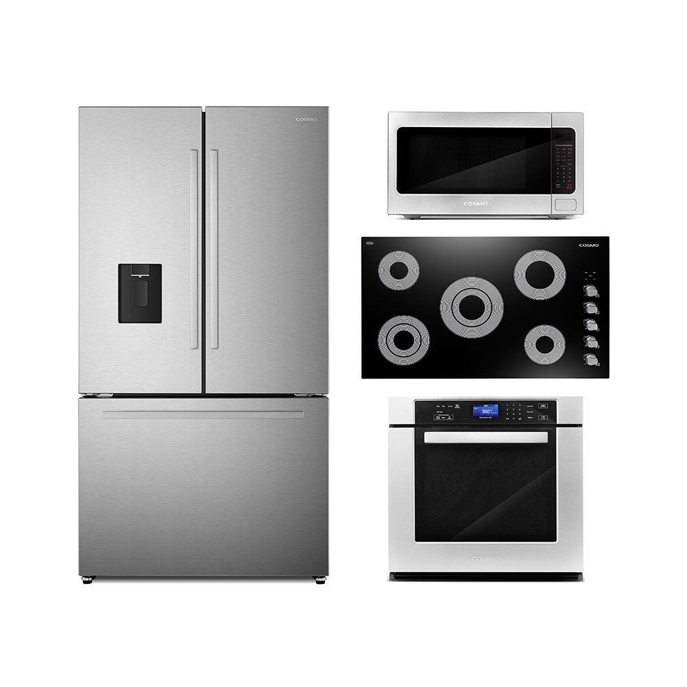 Cosmo 4 Piece Kitchen Appliance Package with French Door Refrigerator
