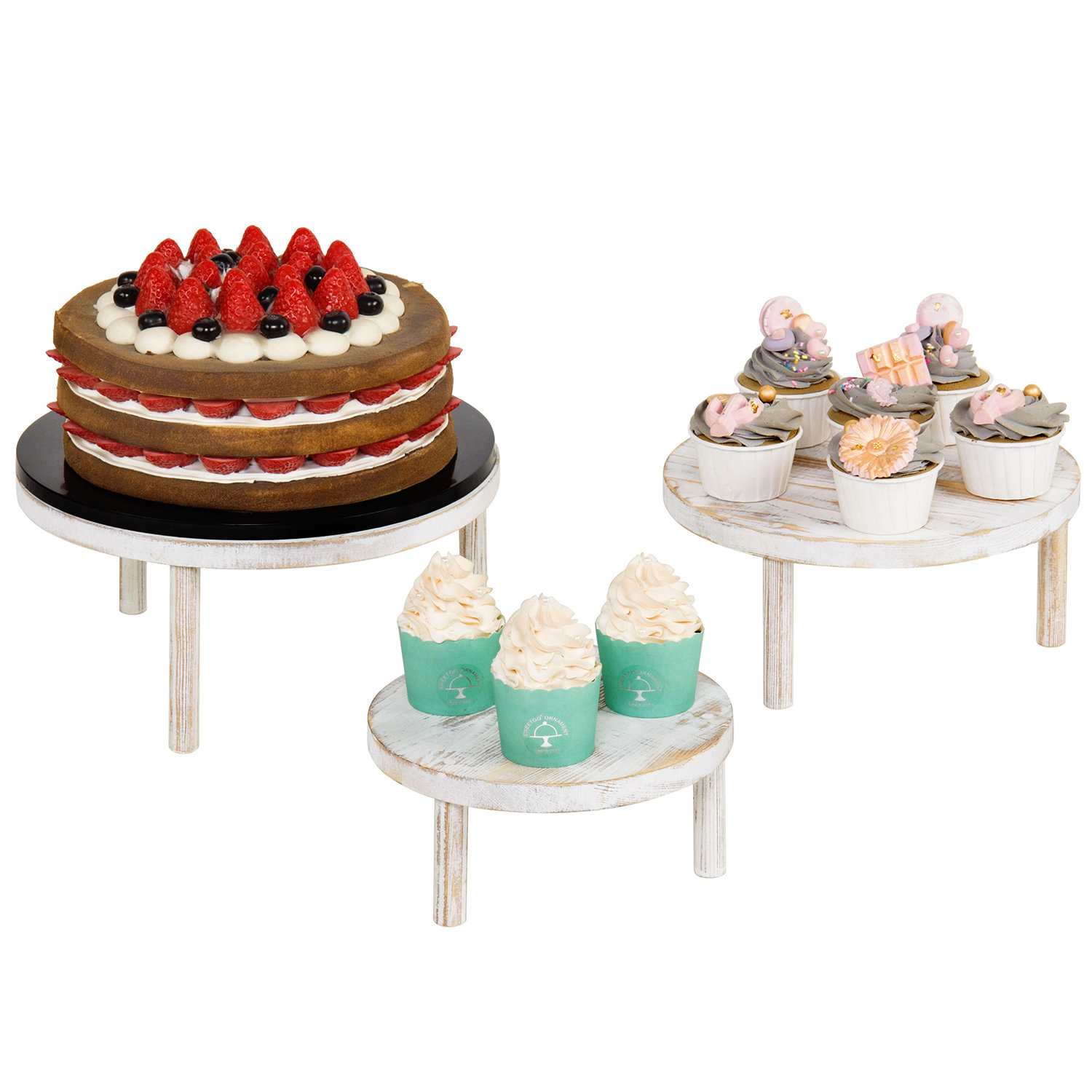 Gracie Oaks Nixxon Wood Cake Stand Set of 3 Wayfair