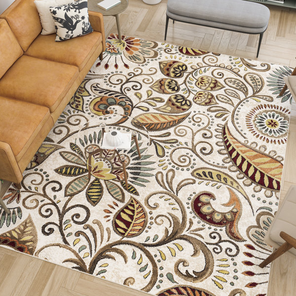 Charlton Home® Kasturi Performance Ivory/Mocha/Wine Red Rug & Reviews ...