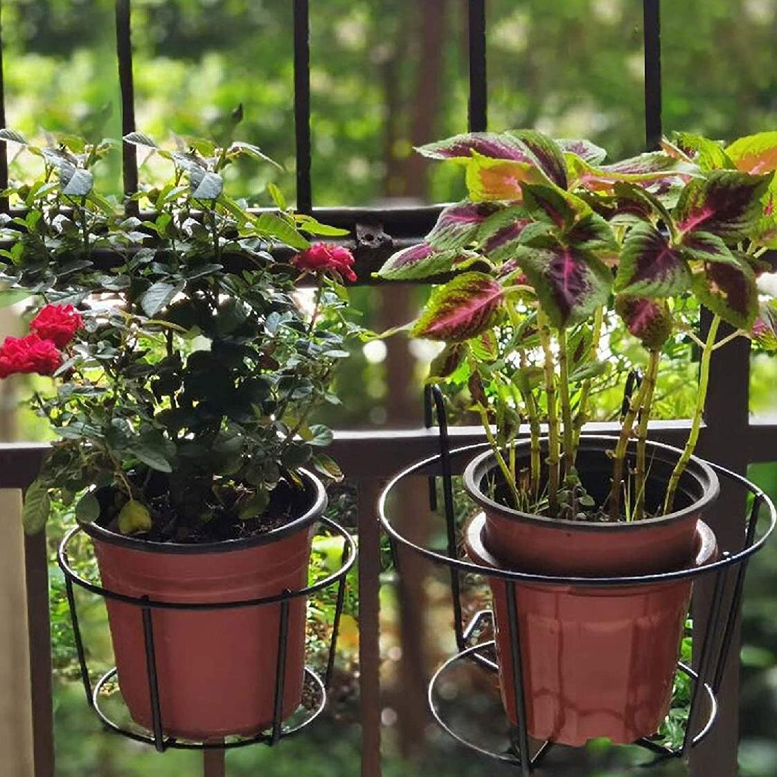 Garden Flower Pot Holder Iron Art Hanging Basket Balcony Black Flower Pot Shelf 