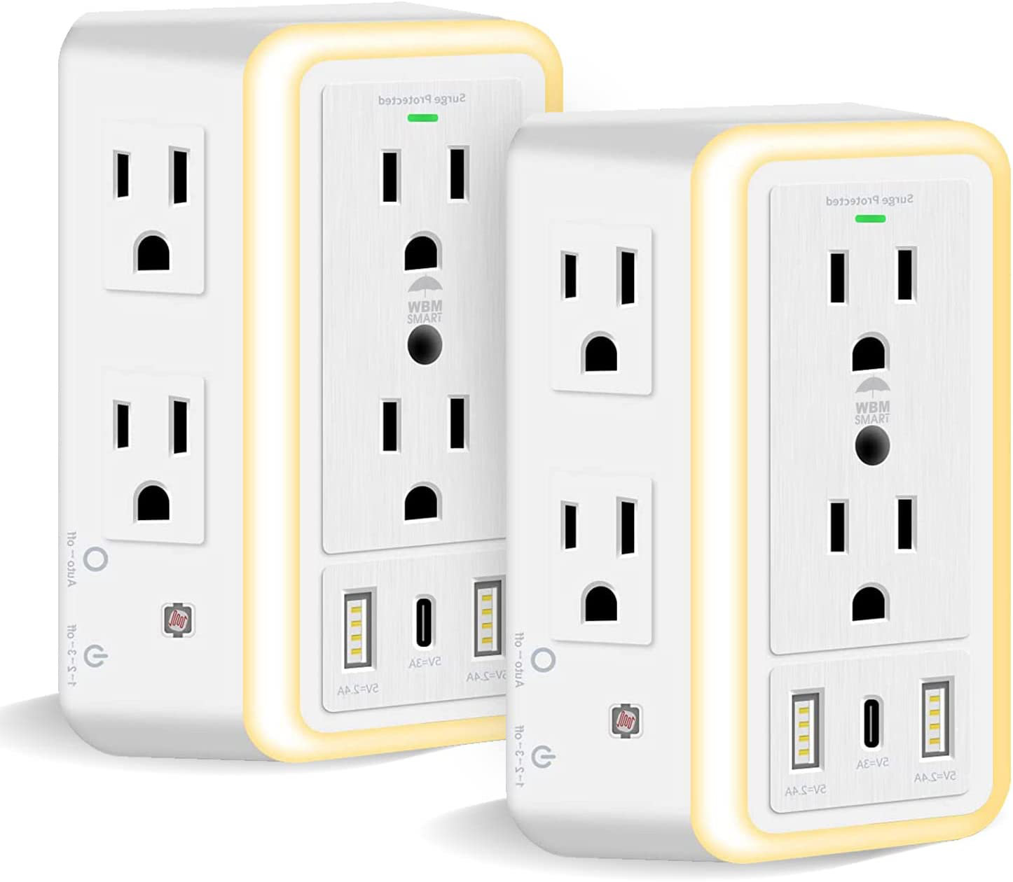 WBM SMART Multi Plug Outlet, 6Outlet Extender with 2 USB Charging