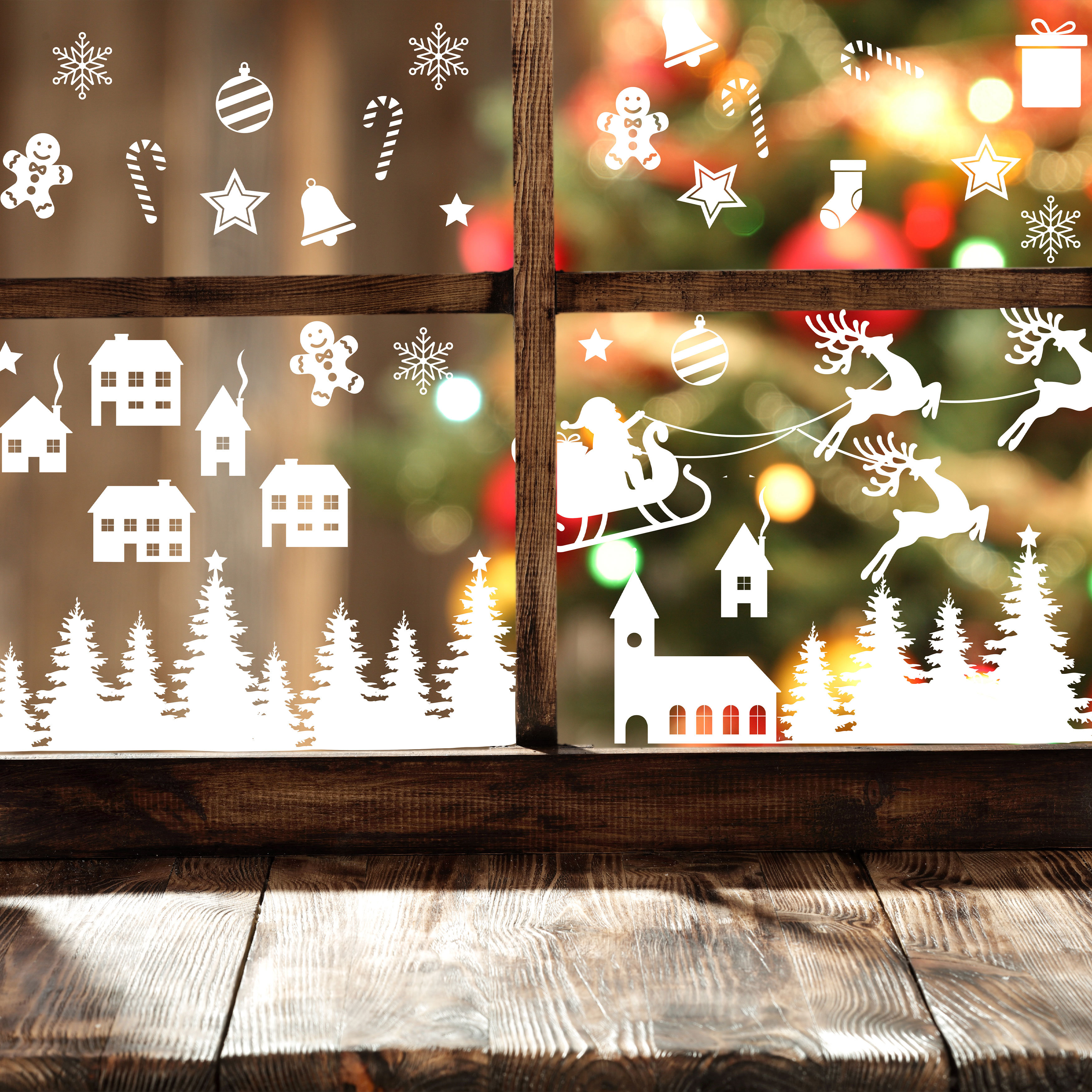 Home Christmas Windows Clings Easy To Remove Window For Glass Decorations 在庫一掃売り切りセール