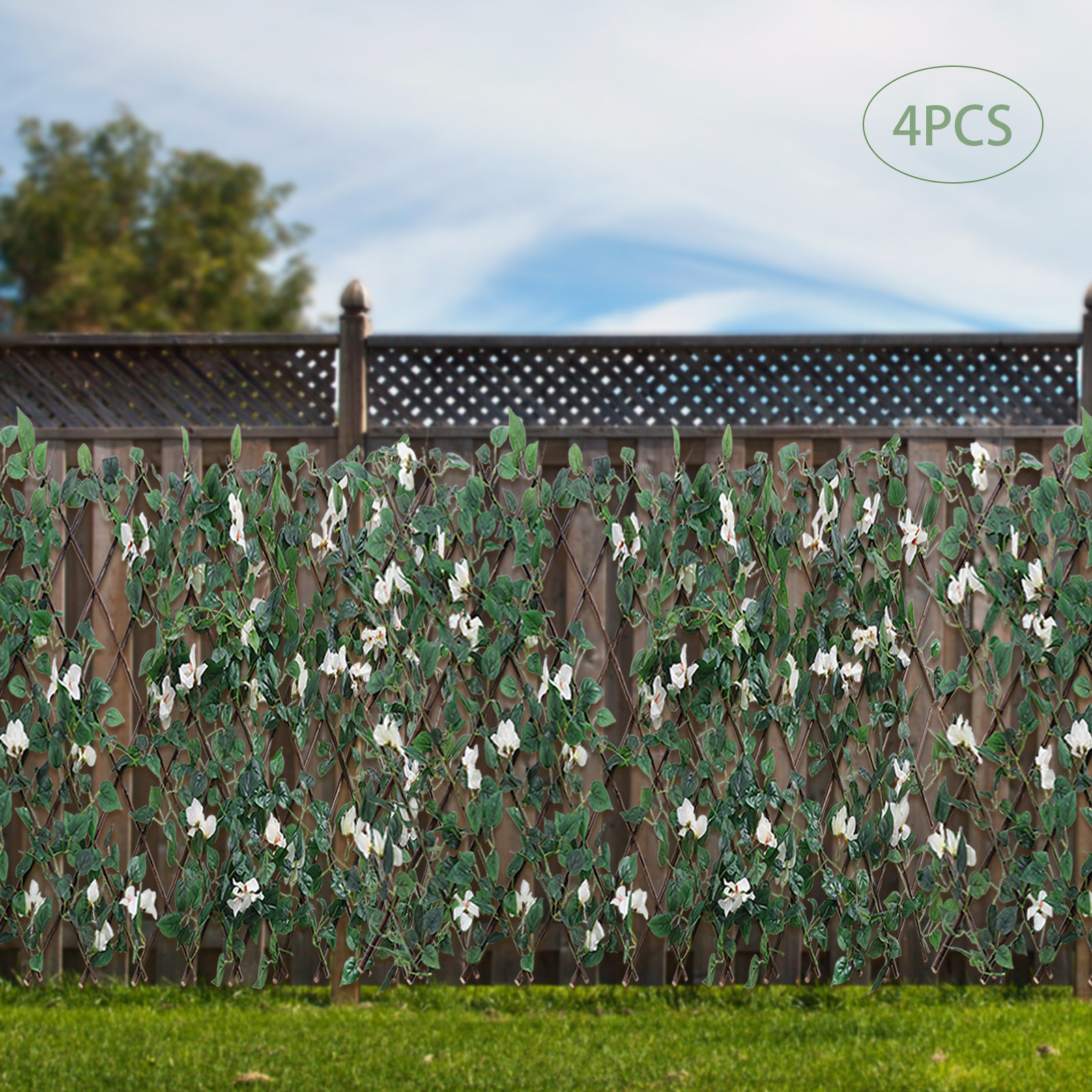 FRONG Expandable Fence For Balcony Patio Outdoor With Faux Plant (Set