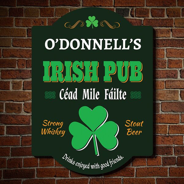 Irish Bar Pub & Grill Diner Mulligan Etc Personalized Your Name Sign Wall Clock 