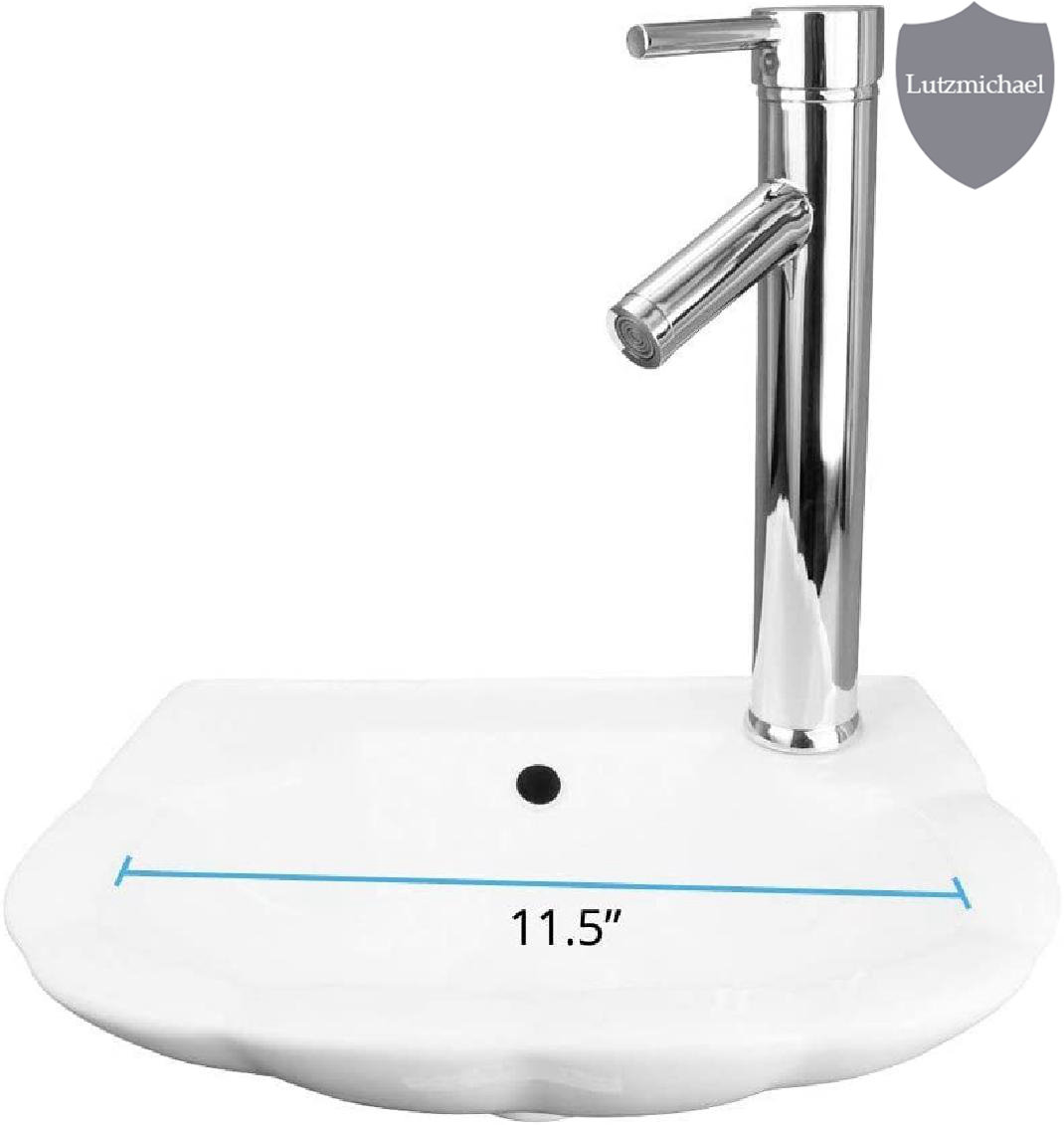 menggutong White Ceramic UShaped Wall Mount Bathroom Sink with