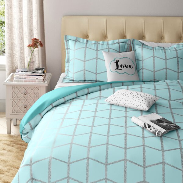 Aqua Quilted Bedspread & Pillow Shams Set Line Stripes Bold and Thin Print 