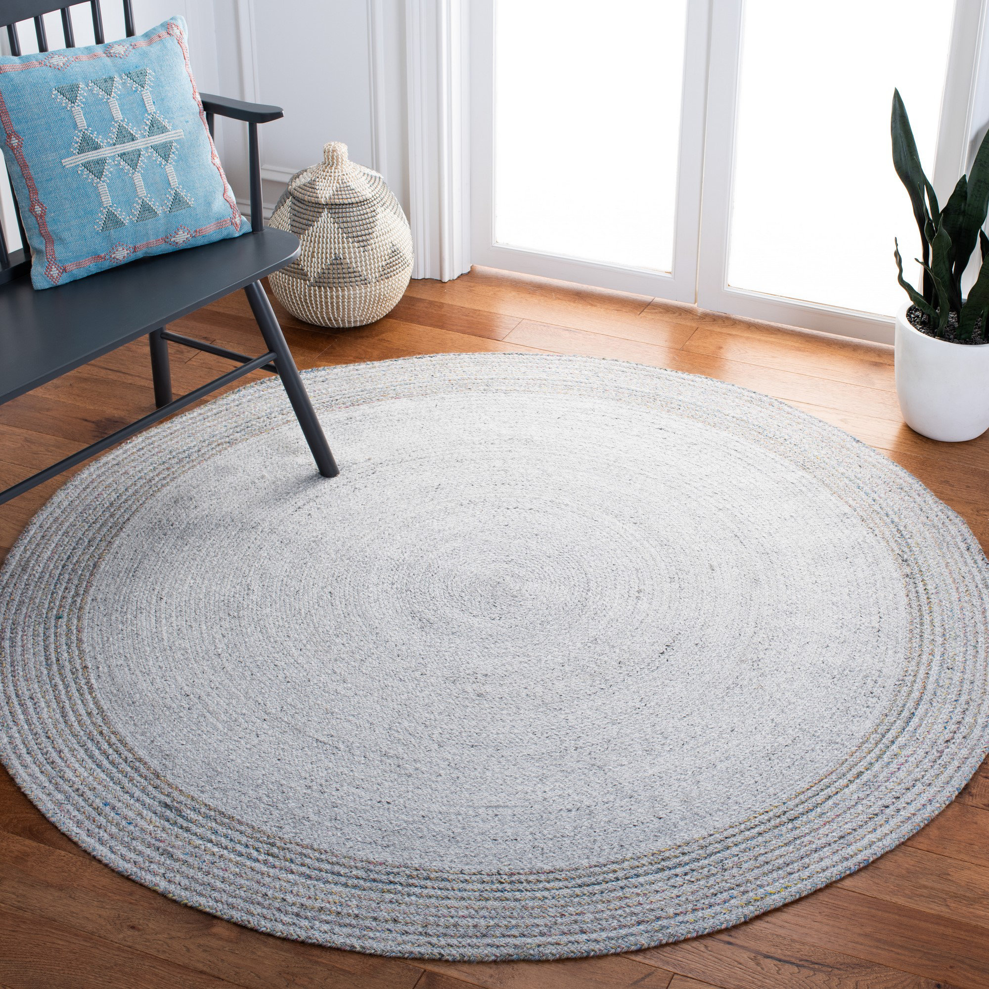 Gracie Oaks Round Rininger Hand Braided Gray/Yellow Area Rug Wayfair