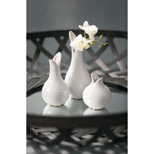 Set of 3 for Short Stem or Mini Flowers Small White Ceramic Bud Vases 