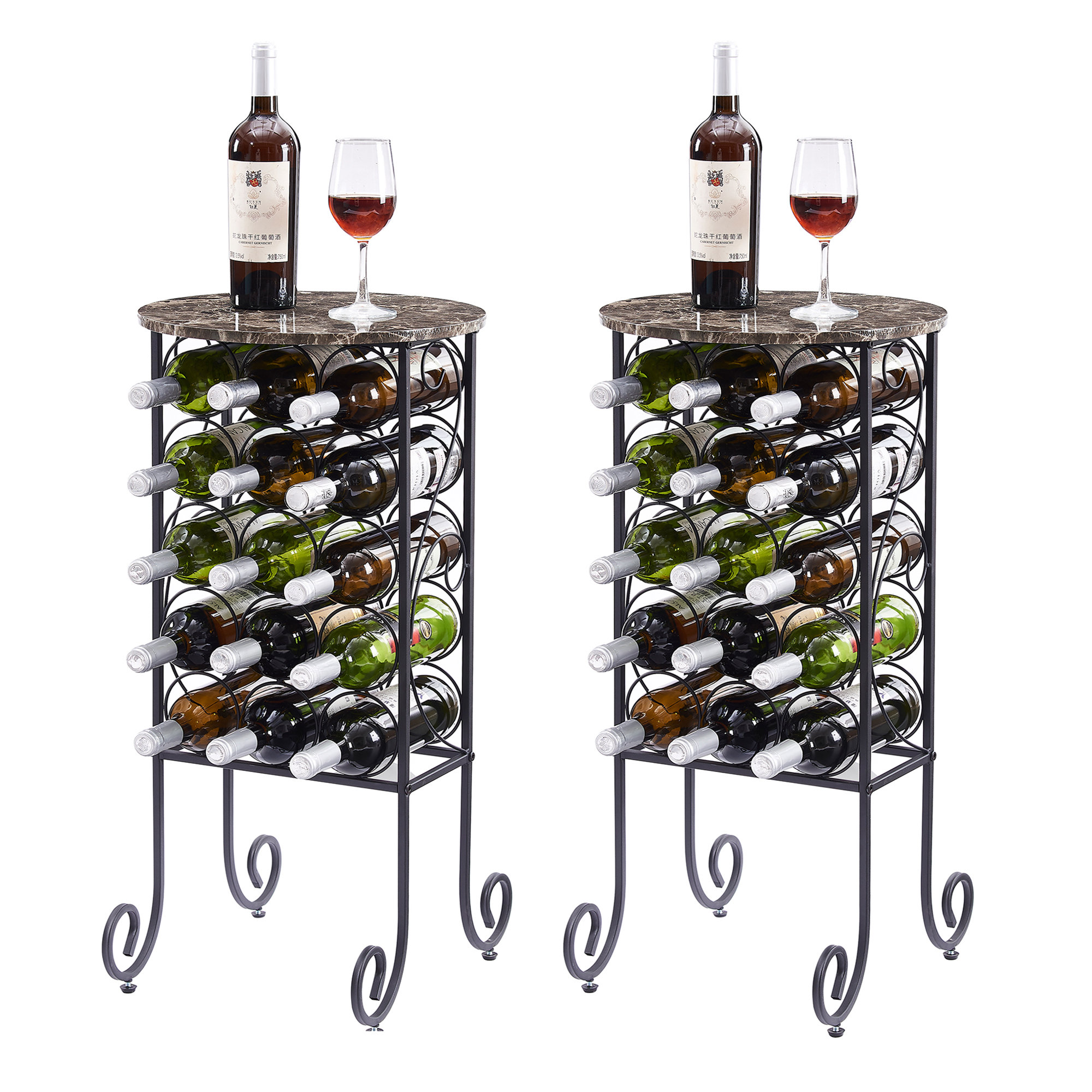 Vecelo 15 Bottle Floor Wine Bottle & Glass Rack in Black & Reviews