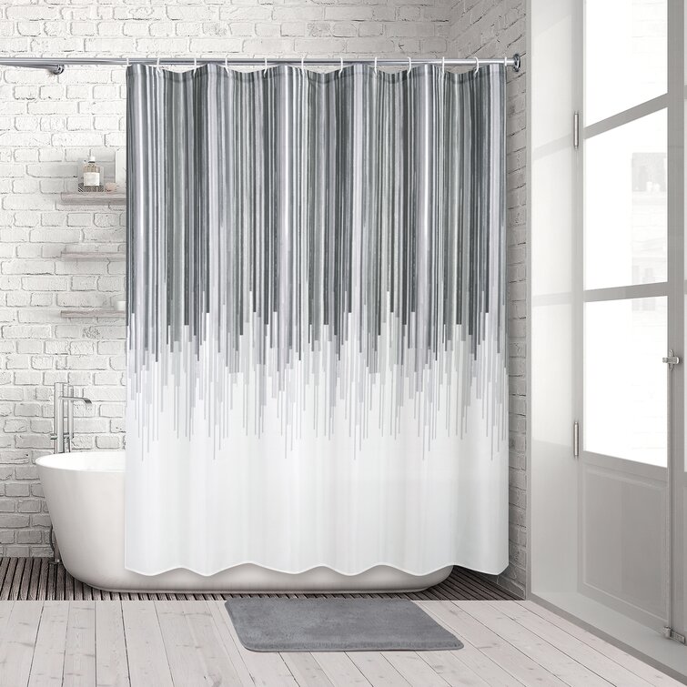 12 Hooks Shower Curtain Decor Ombre Colorful Design Black Gray Bath Curtains 