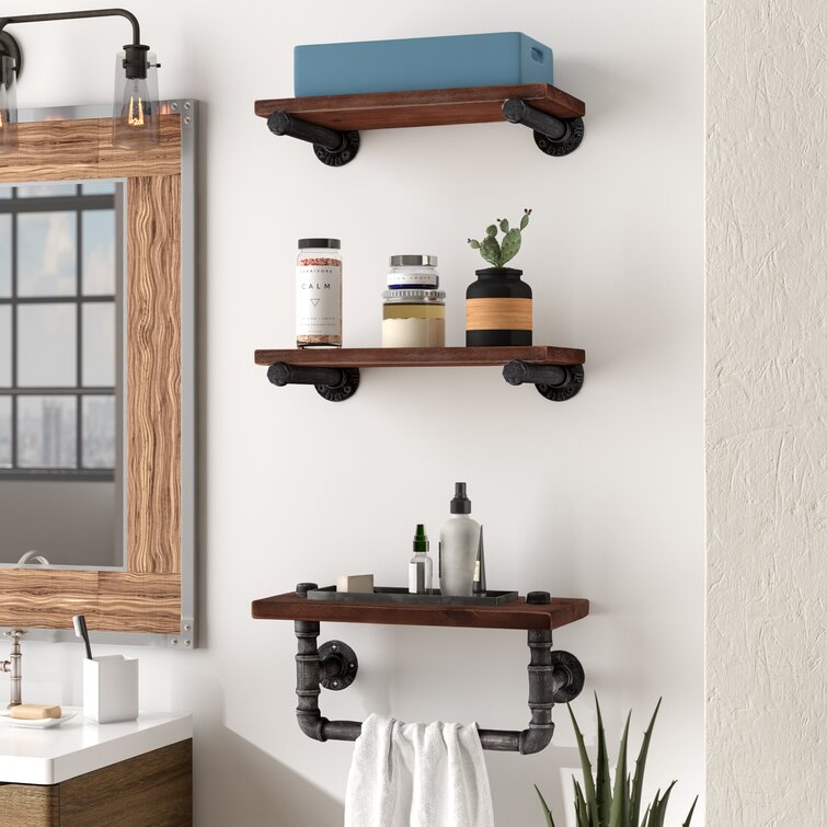 Sturdy Bathroom Shabby Chic Toiletries Towel Rail Display Wall Shelf in Black 