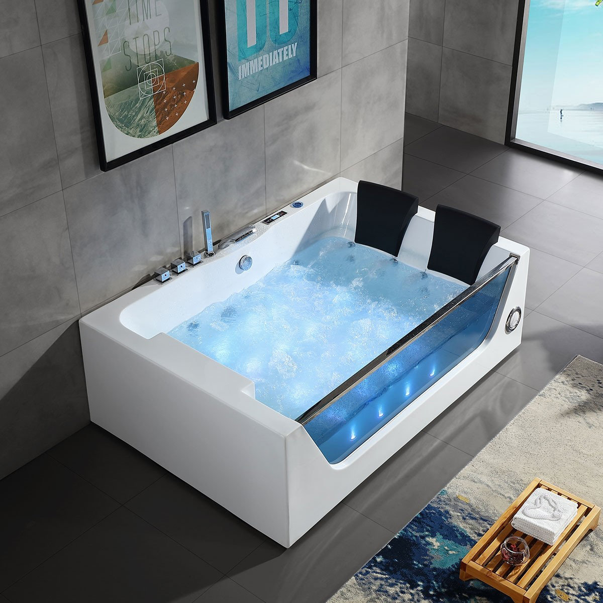 Decoraport 71'' x 47'' Freestanding Whirlpool Acrylic Bathtub with