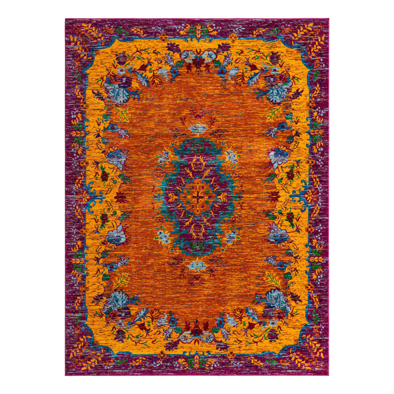 Bungalow Rose Niceto Performance Orange/Blue/Purple Rug | Wayfair