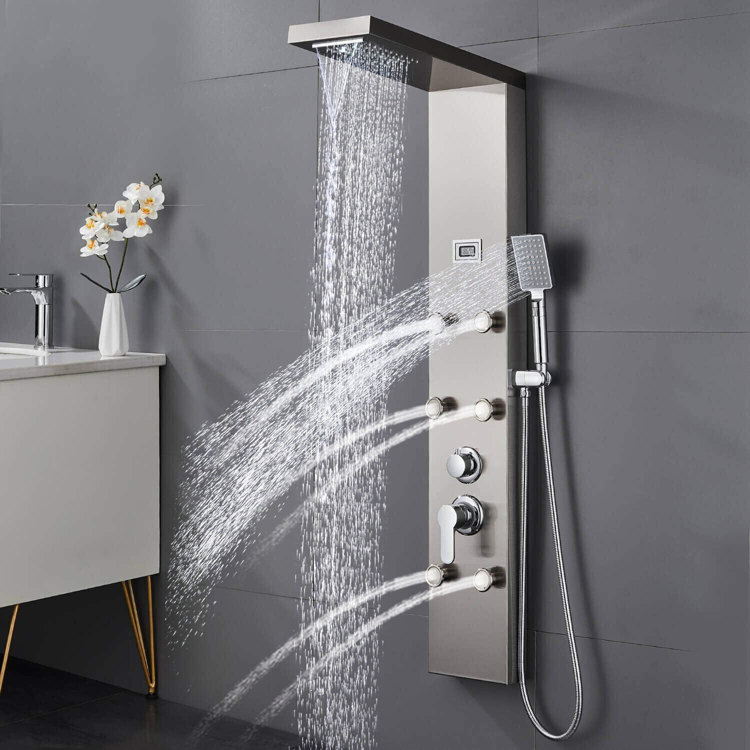 Augusts 44.48" Shower Panel with Fixed Shower Head | Wayfair