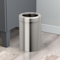 Heavy Duty Brushed Nickel Finish Round Waste Basket Trash Can Bathroom 