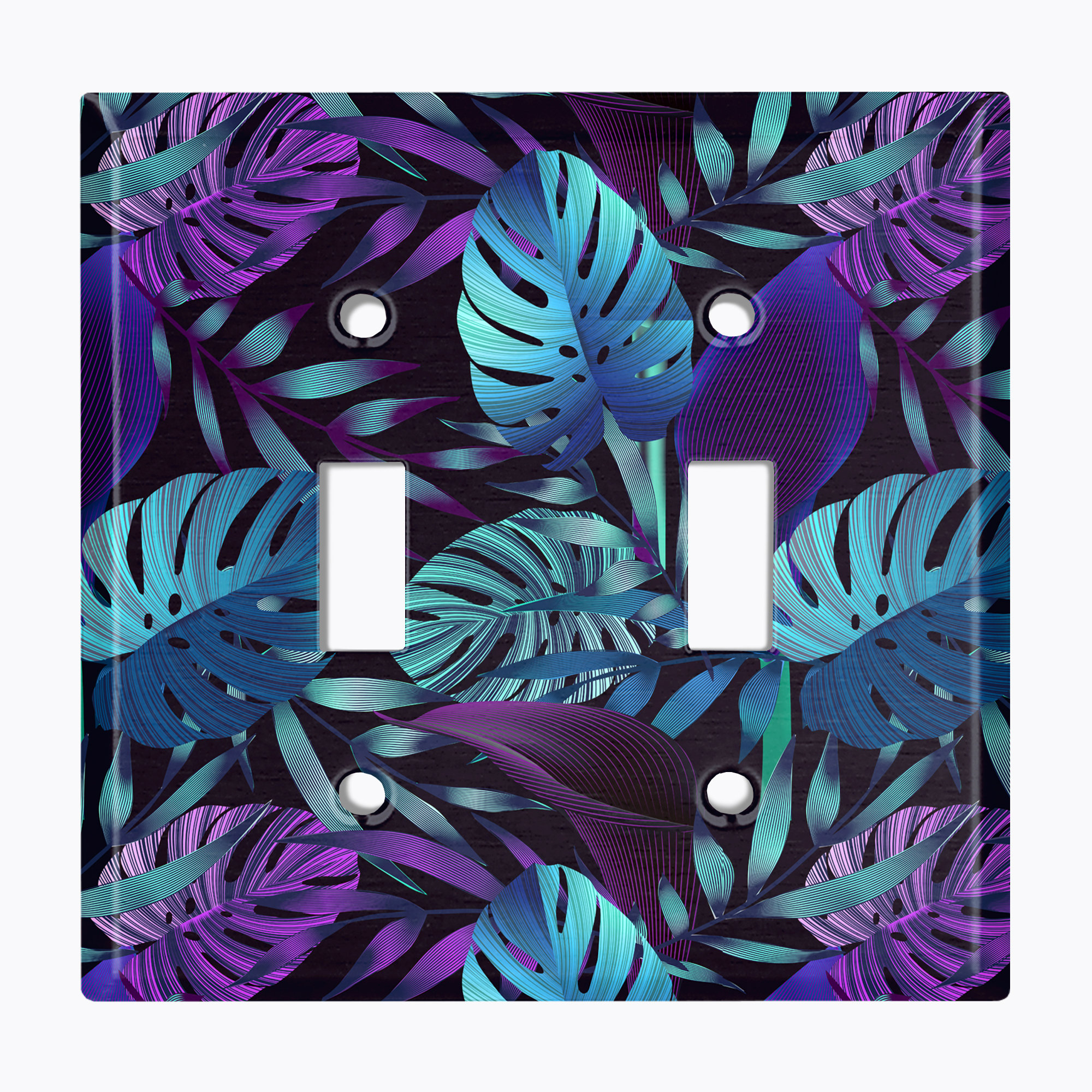 WorldAcc Metal Light Switch Plate Outlet Cover (Jungle Leaves Double