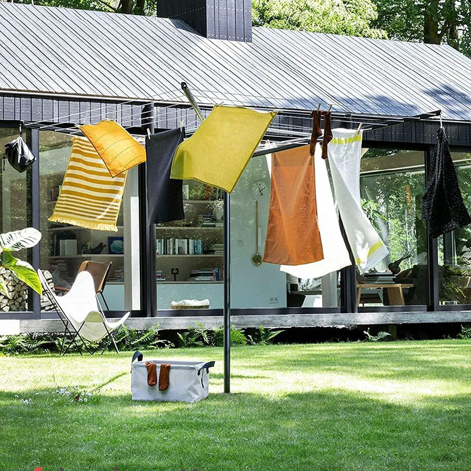 60m Collapsible 4-Arm Rotary Outdoor Umbrella Drying Rack Clothes Dryer Airer 
