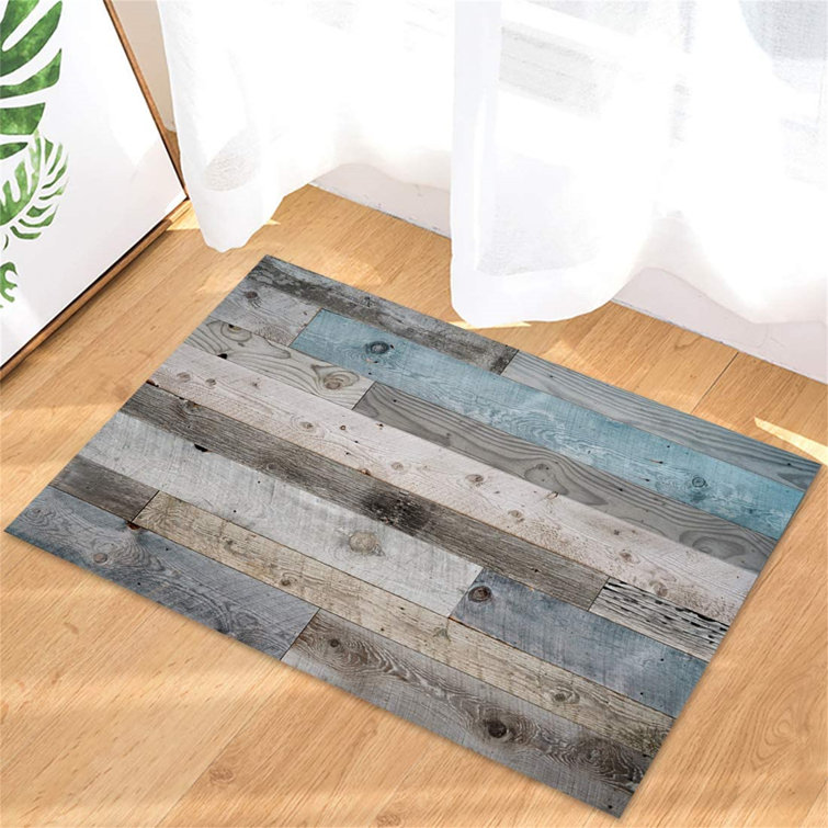Wooden Plank Non-slip Door Floor Bath Mat Entrance Doormat Welcome Rug Carpet 