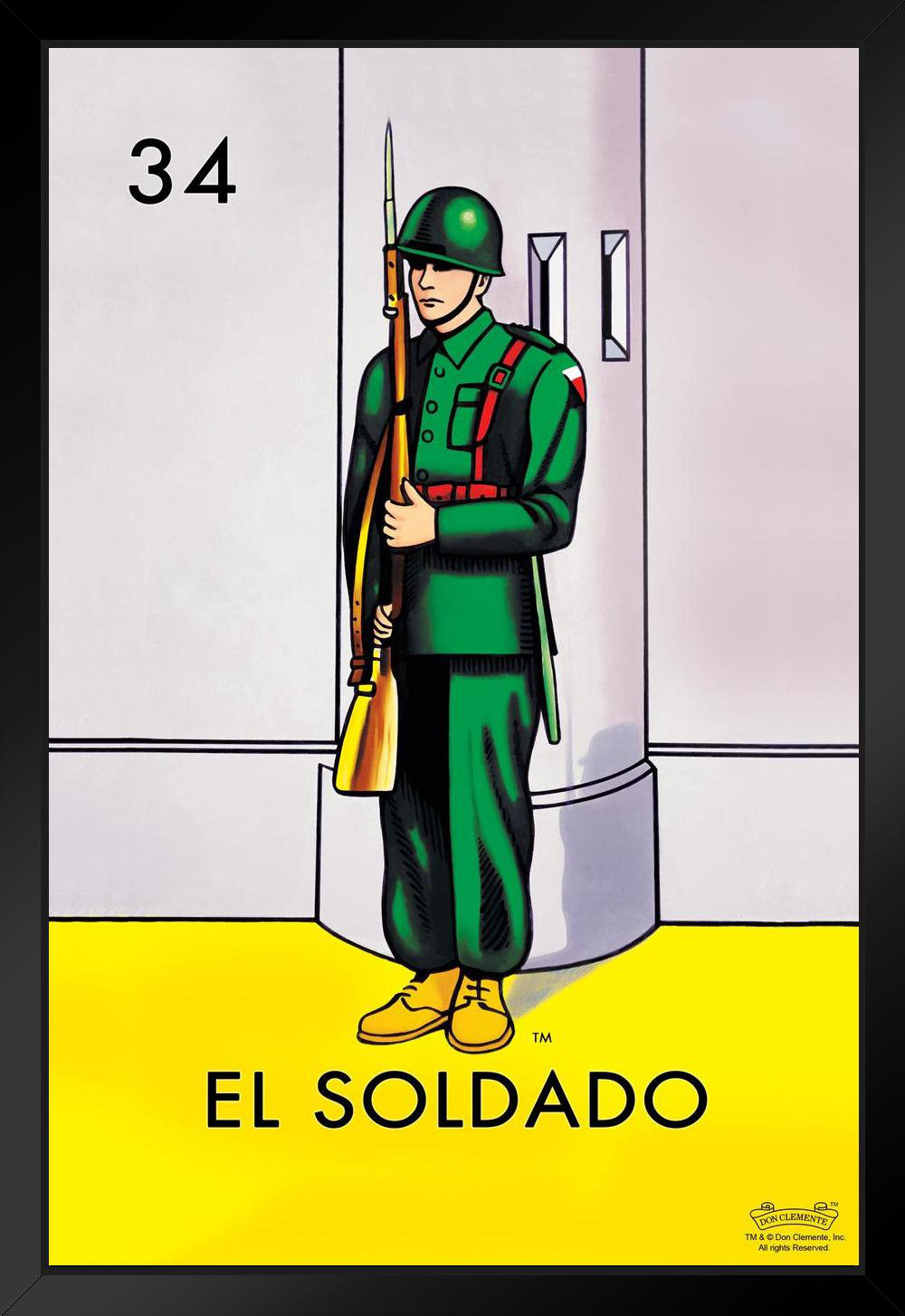 Trinx 34 El Soldado Soldier Loteria Card Mexican Bingo Lottery Black Wood  Framed Poster 14X20 - Picture Frame Print | Wayfair
