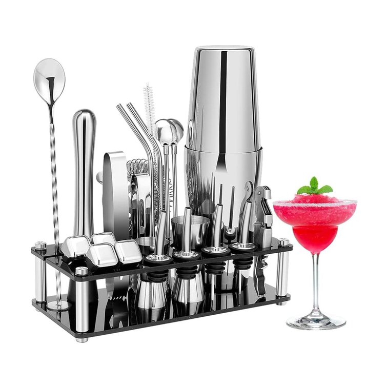 1 Set Cocktail Shaker Bar Strainer Jigger Stainless Steel Spoon Tong Hotel Home 