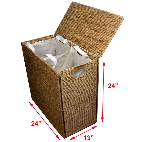 Double Sided Laundry Clothes Hamper Woven Wicker Seagrass With Lid 