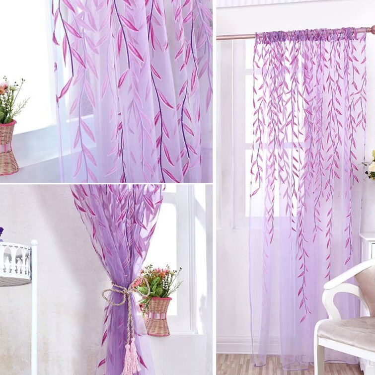 Willow Leaves Print Sheer Curtain Tulle Window Treatment Voile Drape Home Decor 
