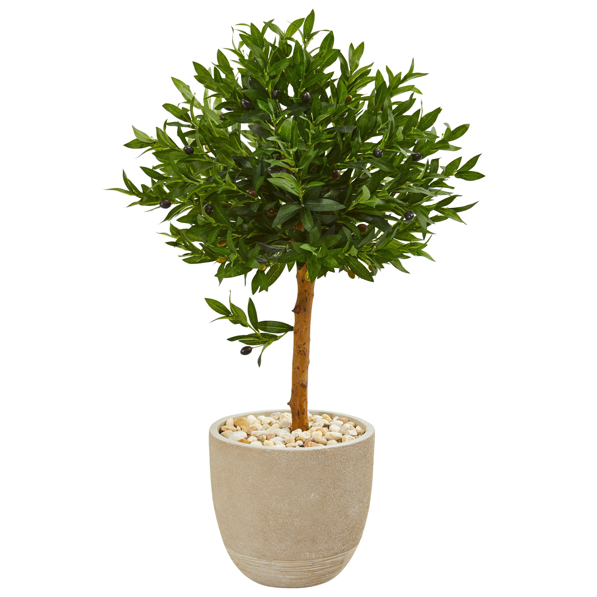 Fleur De Lis Living 40in. Olive Topiary Artificial Tree in Sand Stone Planter UV Resistant