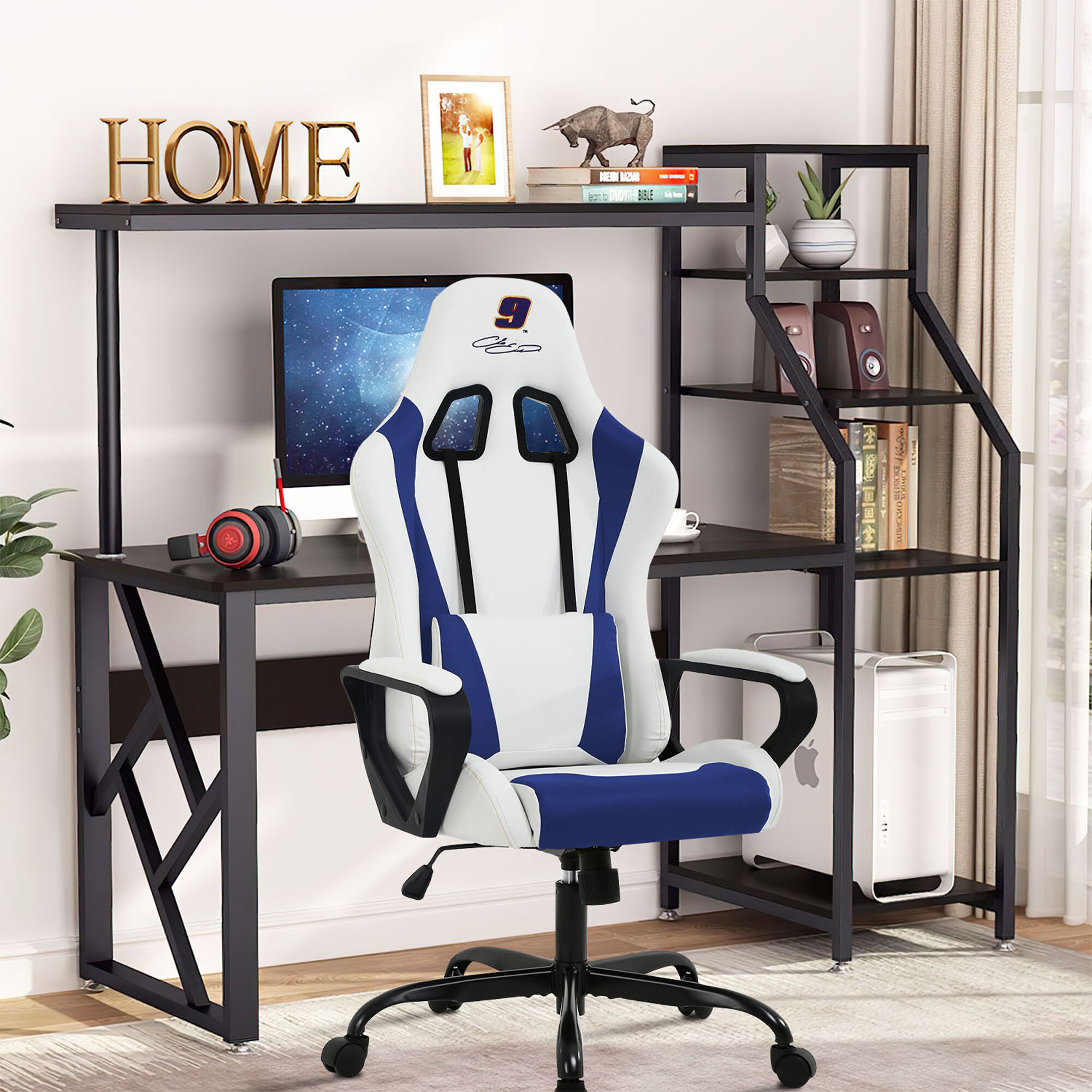 Gaming Chair Racing Ergonomic Computer Office Chair with Footrest Swivel 