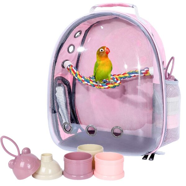 Water Drinker &Parrot Bird Carrier Backpack Rose Red Automatic 